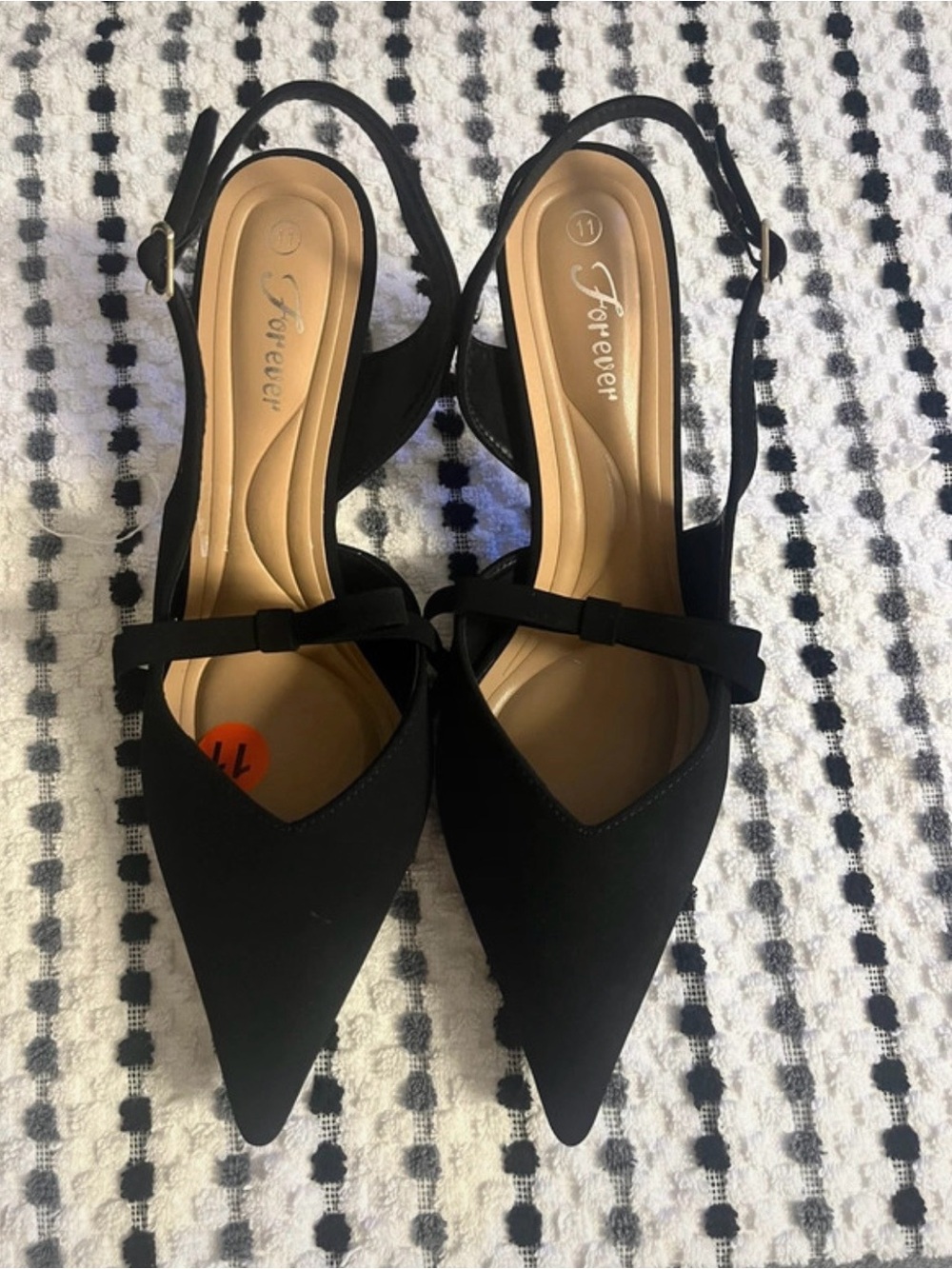 Forever 21 Black Pointed Slingback Flats with Bow Strap